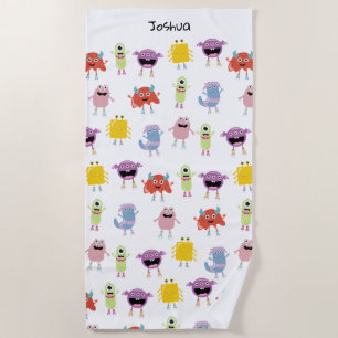 Cute Colourful Monsters Funny Kids Children Patter Beach Towel