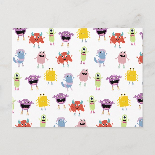 Cute Colourful Monsters Funny Kids Pattern Holiday Postcard (Front)