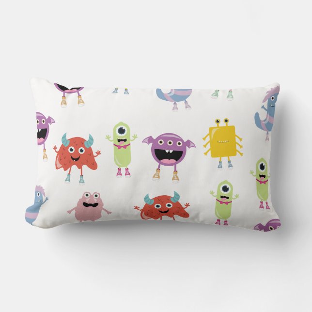 Cute Colourful Monsters Funny Kids Pattern Lumbar Cushion (Front)