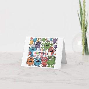 Cute Colourful Monsters with Balloons Birthday Card