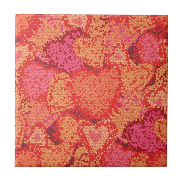 Cute colourful mosaic hearts background design ceramic tile (Front)
