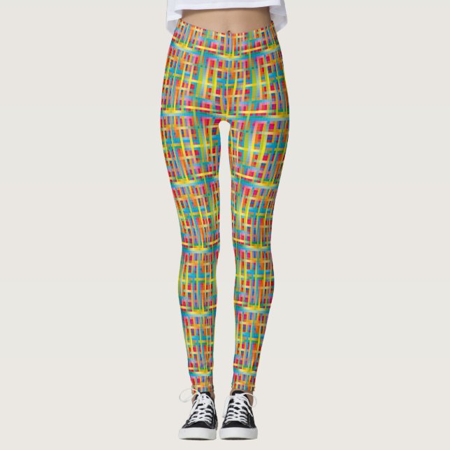 Cute colourful mosaic squares design leggings (Front)