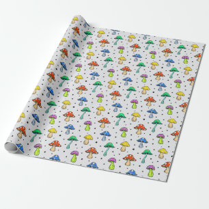 Cute Colourful Mushroom Hippie Pattern Wrapping Paper