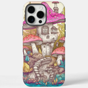 Cute Colourful Mushroom House Art iPhone 16 Pro Max Case