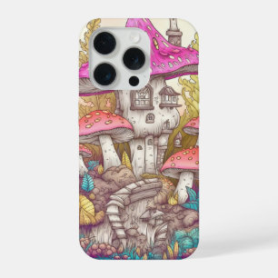 Cute Colourful Mushroom House Art iPhone 15 Pro Case