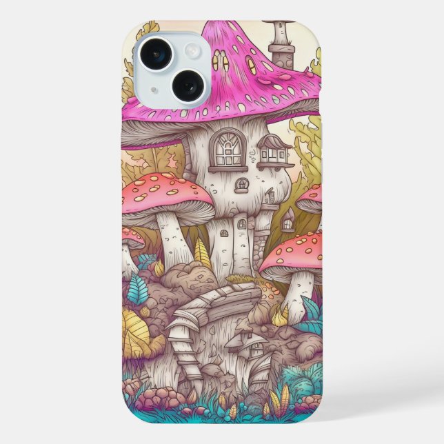 Cute Colourful Mushroom House Art iPhone Case (Back)