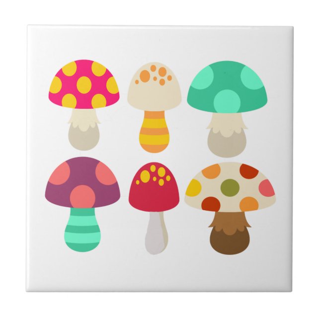 Cute colourful mushrooms ceramic tile (Front)