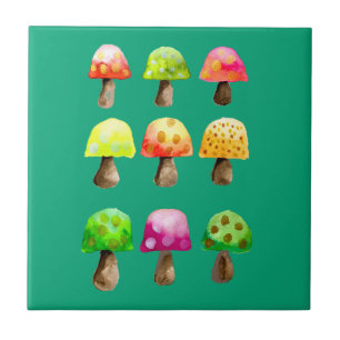 Cute colourful mushrooms ceramic tile