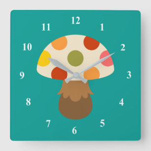 Cute colourful mushrooms large clock
