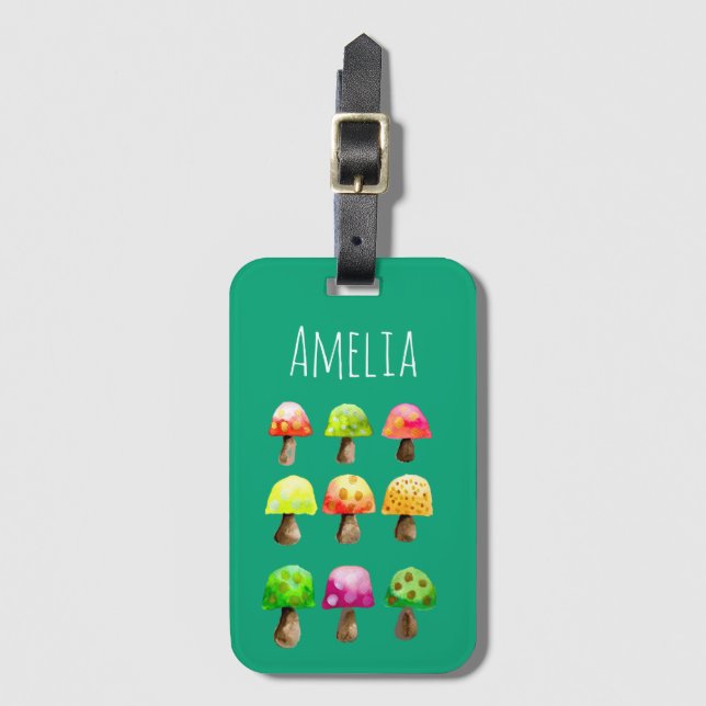 Cute colourful mushrooms luggage tag (Front Vertical)