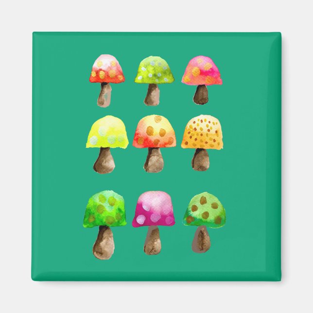 Cute colourful mushrooms magnet (Front)