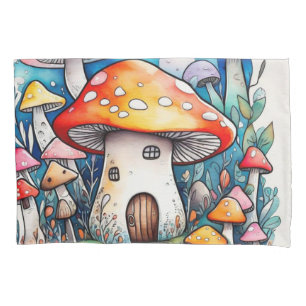 Cute colourful mushrooms pillowcase