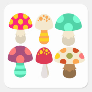 Cute colourful mushrooms square sticker