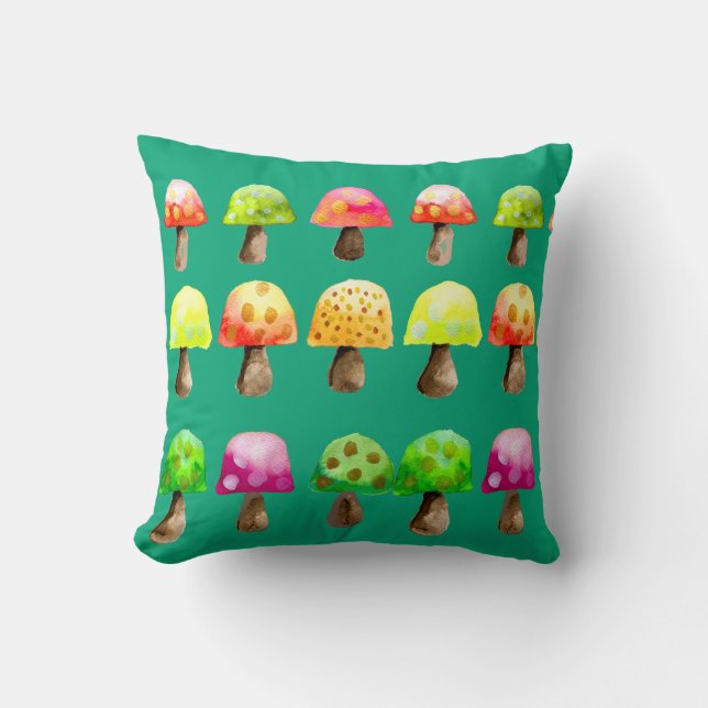 Cute colourful mushrooms throw pillow (Front)