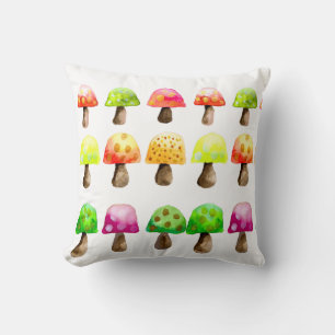Cute colourful mushrooms throw pillow