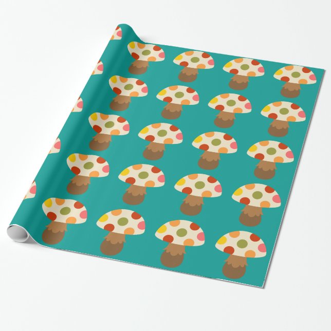 Cute colourful mushrooms wrapping paper (Unrolled)