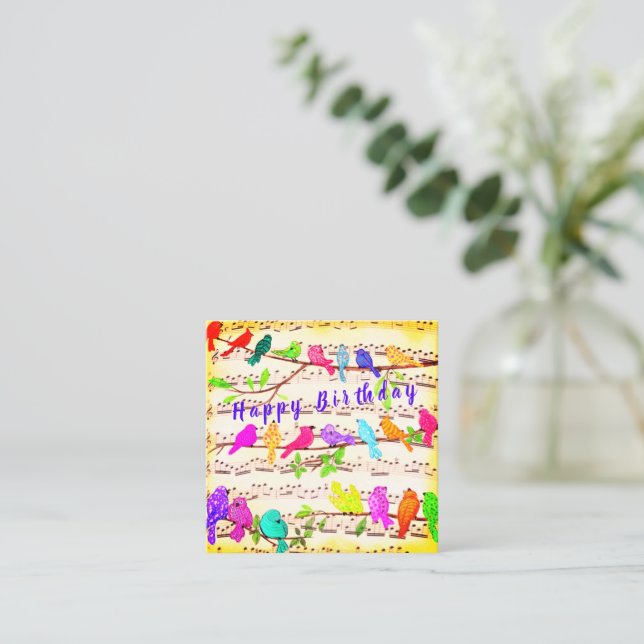 Cute Colourful Musical Bird Birthday Card (Standing Front)