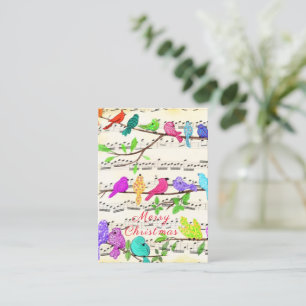 Cute Colourful Musical Birds Christmas Card