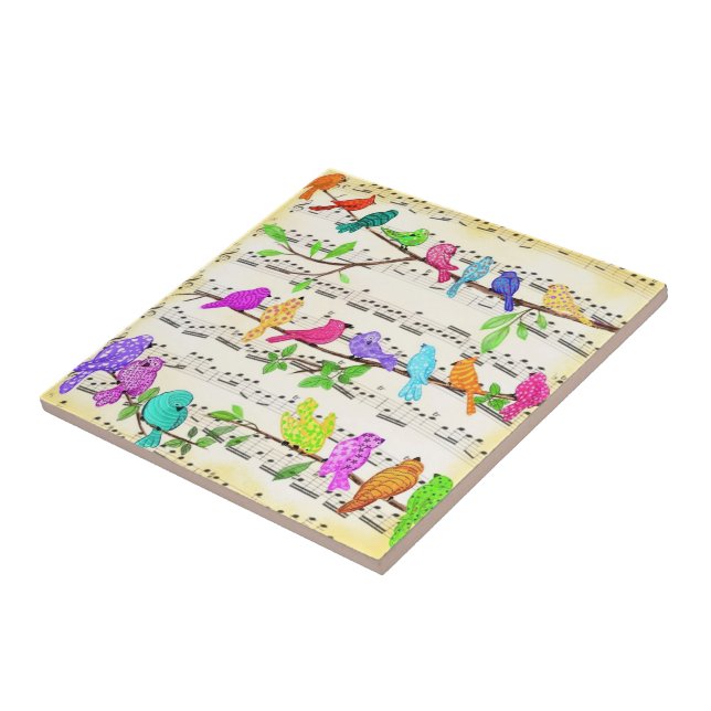 Cute Colourful Musical Birds Symphony - Happy Song Ceramic Tile (Side)
