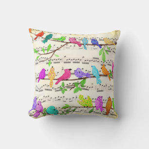 Cute Colourful Musical Birds Symphony - Happy Song Cushion