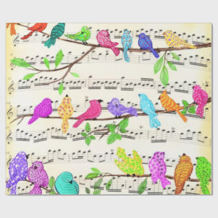 Cute Colourful Musical Birds Symphony - Happy Song Wrapping Paper