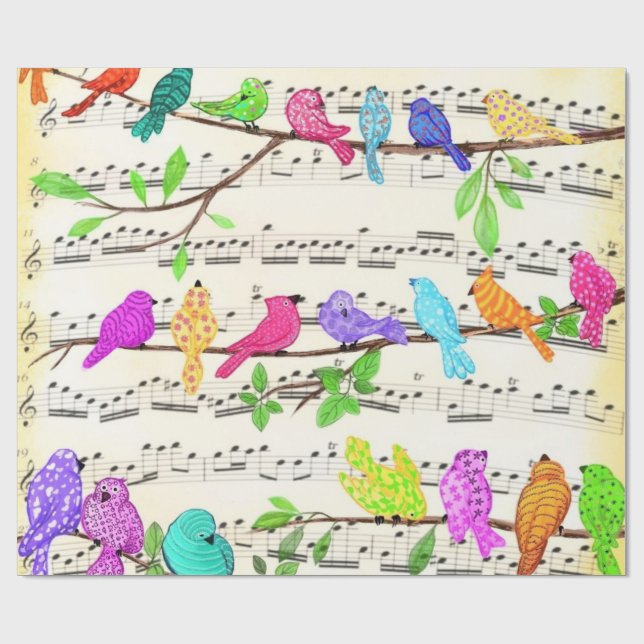 Cute Colourful Musical Birds Symphony - Happy Song Wrapping Paper (Flat)