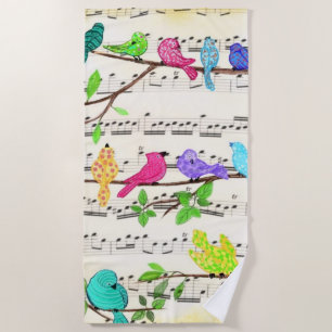 Cute Colourful Musical Birds Symphony - Magic Song Beach Towel