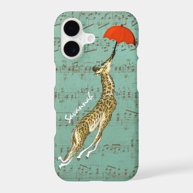 Cute Colourful Musical Flying Giraffe Red Umbrella (Back)