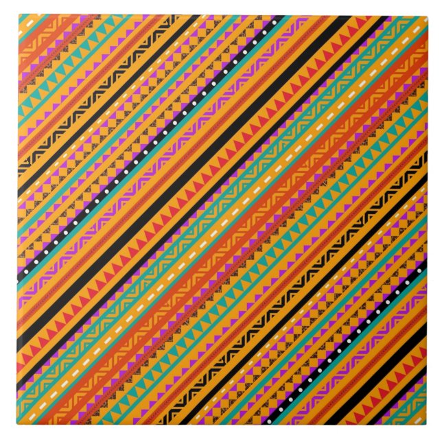 Cute colourful native aztec patterns design ceramic tile (Front)