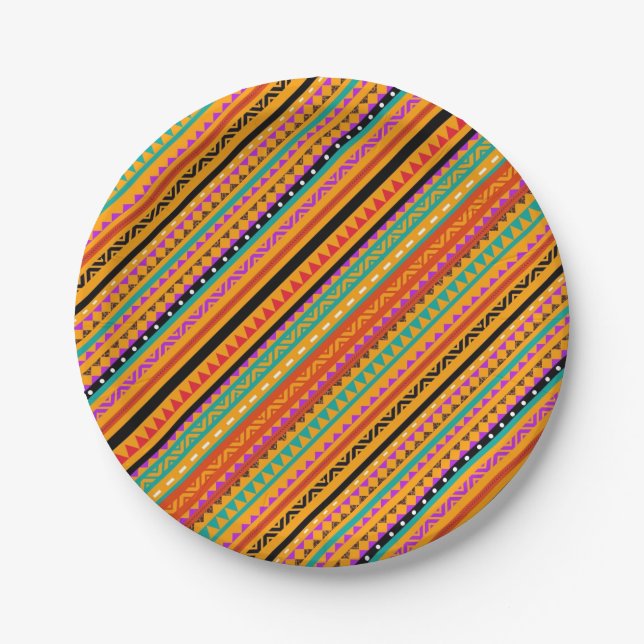 Cute colourful native aztec patterns design paper plate (Front)