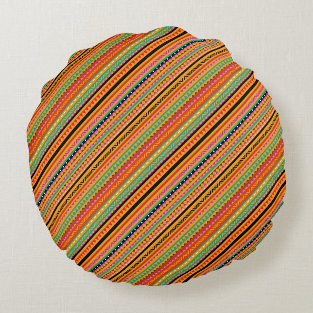 Cute colourful native aztec patterns design round cushion (Back)