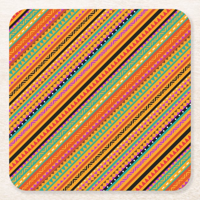 Cute colourful native aztec patterns design square paper coaster (Front)