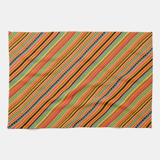 Cute colourful native aztec patterns design tea towel (Horizontal)