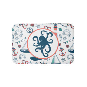 Cute Colourful Nautical & Matine Life Pattern Bath Mat