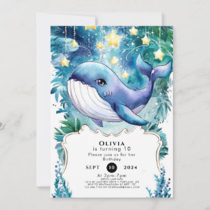 Cute Colourful Nautical Whale Birthday Invitation