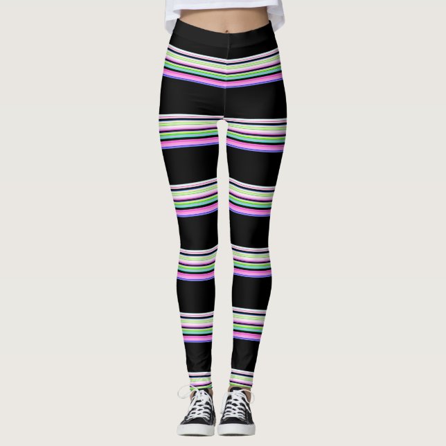Cute colourful neon stripes leggings (Front)