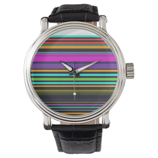 Cute colourful neon stripes watch (Front)
