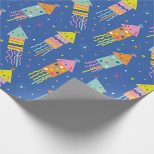 Cute Colourful New Year's Eve Fireworks blue Wrapping Paper