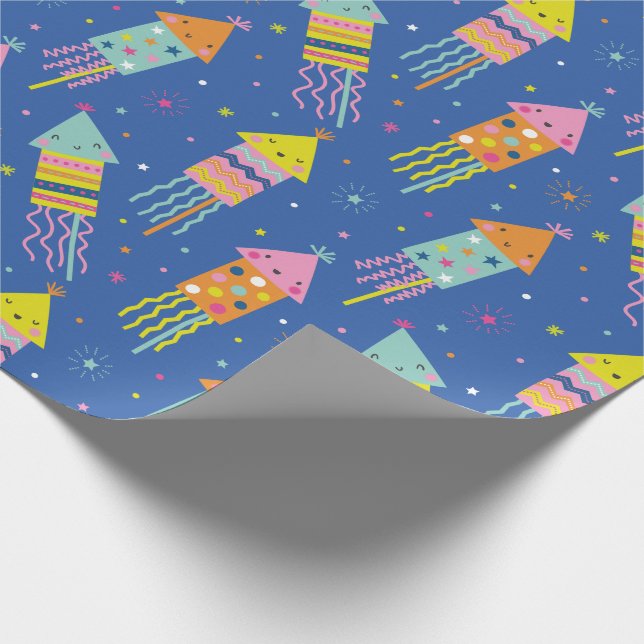 Cute Colourful New Year's Eve Fireworks blue Wrapping Paper (Corner)