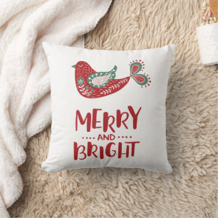 Cute Colourful Nordic Style Bird "Merry & Bright" Cushion
