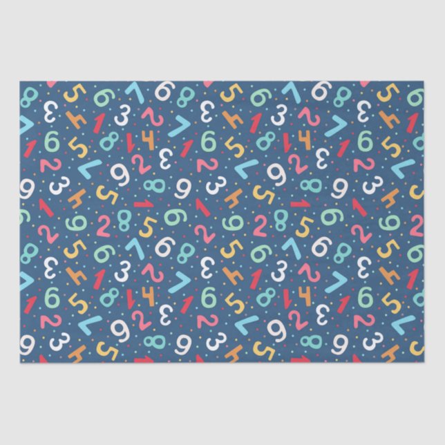 Cute Colourful Numbers Pattern  Blue Kids Tissue Paper (Front)