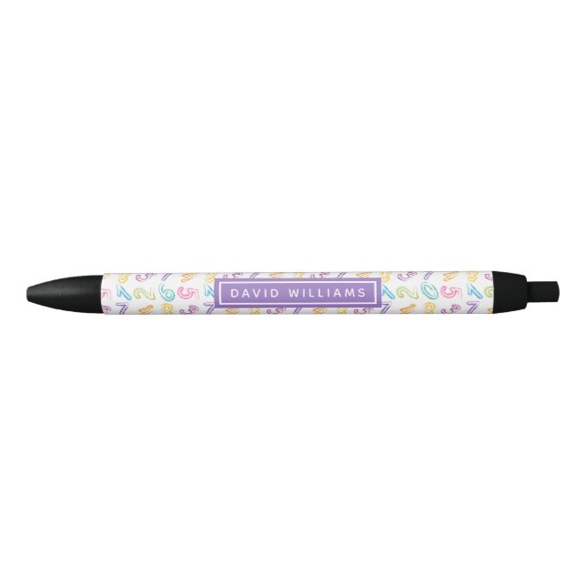 Cute Colourful Numbers Pattern Custom Name Black Ink Pen (Front)