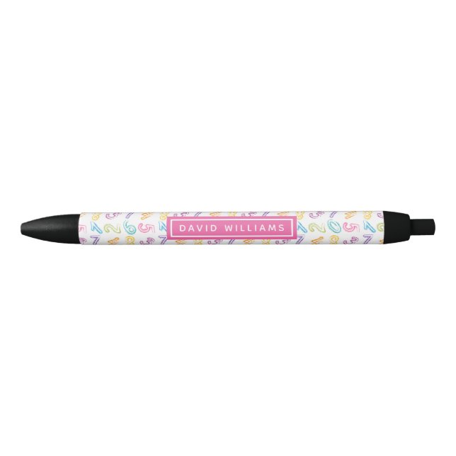 Cute Colourful Numbers Pattern Custom Name Black Ink Pen (Front)