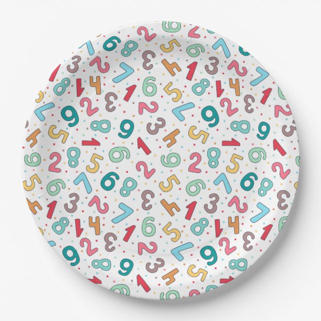 Cute Colourful Numbers Pattern Kids Birthday Paper Plate (Front)
