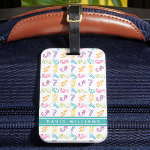 Cute Colourful Numbers Pattern Kids Custom Name Luggage Tag