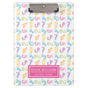 Cute Colourful Numbers Pattern Kids Name Clipboard