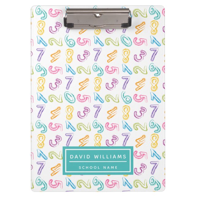 Cute Colourful Numbers Pattern Kids Name Clipboard (Front)