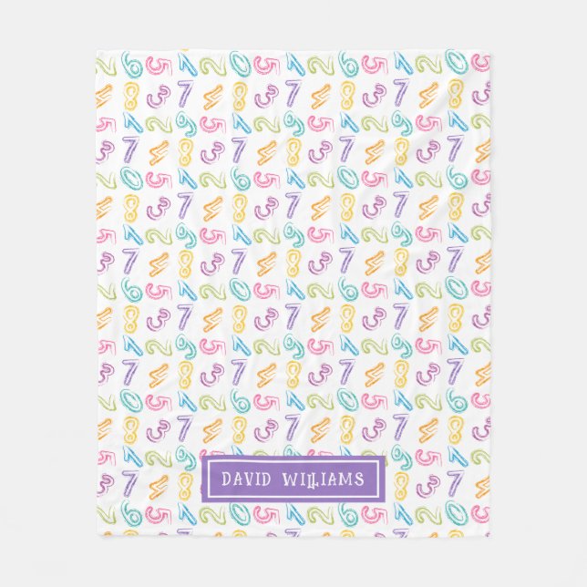 Cute Colourful Numbers Pattern Kids Name Fleece Blanket (Front)