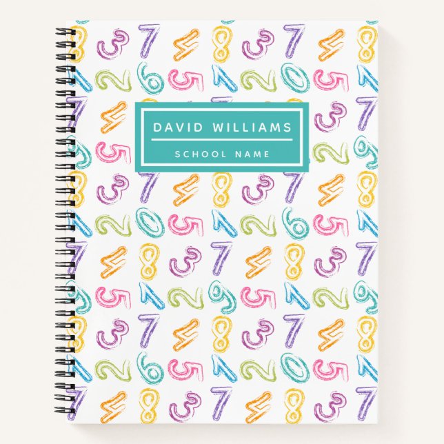 Cute Colourful Numbers Pattern Kids Name School  Notebook (Front)