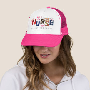Cute Colourful Nurse Gift Custom Name Christmas Trucker Hat
